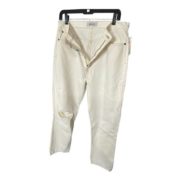Etica Size 31 Flynn Slim Straight Ankle Jeans White Denim Distressed Coastal New - Picture 3 of 10